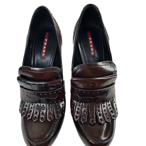 Vintage PRADA Loafer Pumps High Heel SZ US 6.5 EU 37 Dark Brown Patent Leather - Picture 13 of 15